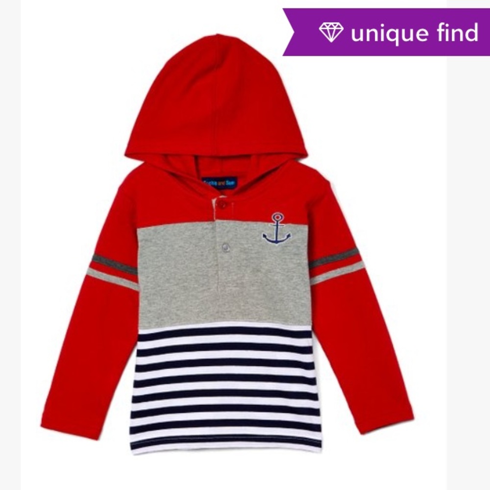 Sophie and Sam striped color block Henley hoodie